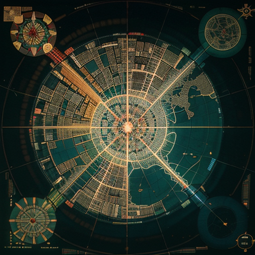 A stylized map revealing intricate connections between diverse american cities pulsing with light.